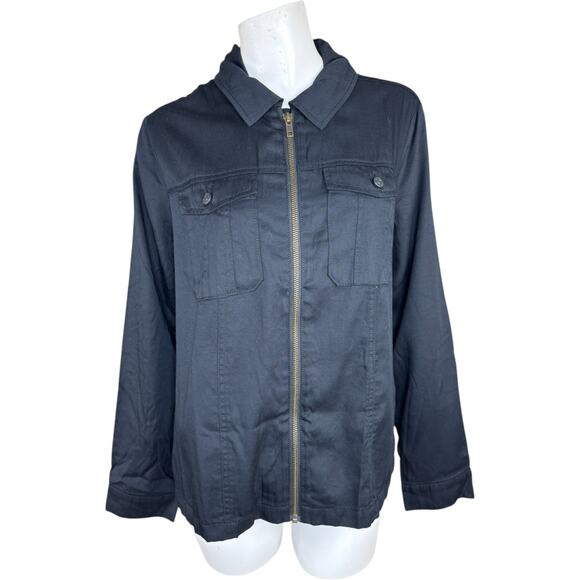 LOGO by Lori Goldstein Zip Front Long Sleeve Jacket Black Medium NWOT Lightweigh - Picture 1 of 14